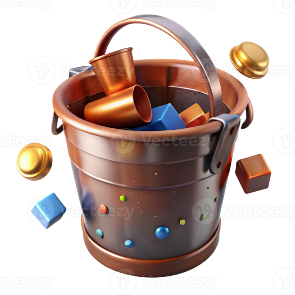dramatic classic Rusty Metal Bucket with Handle Cutout Transparent Background png