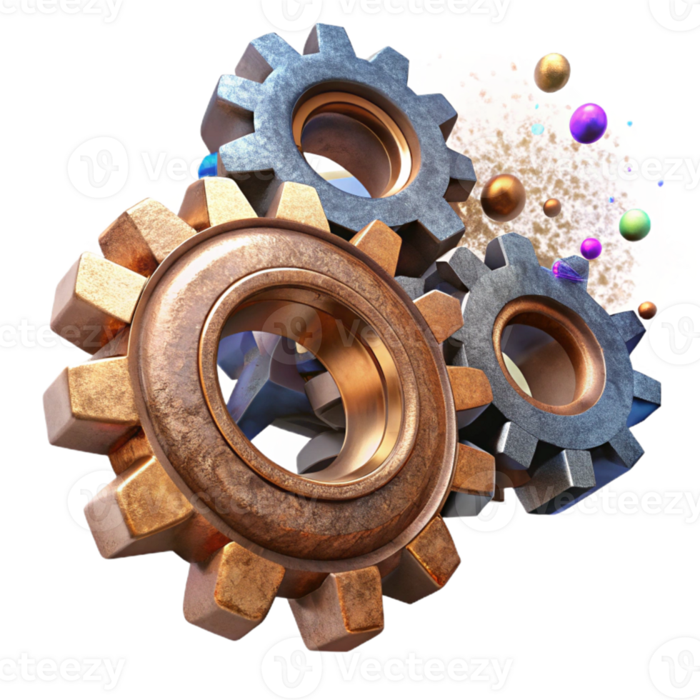 elegant contemporary Rusting Metal Gears and Cogs Isolated high quality png