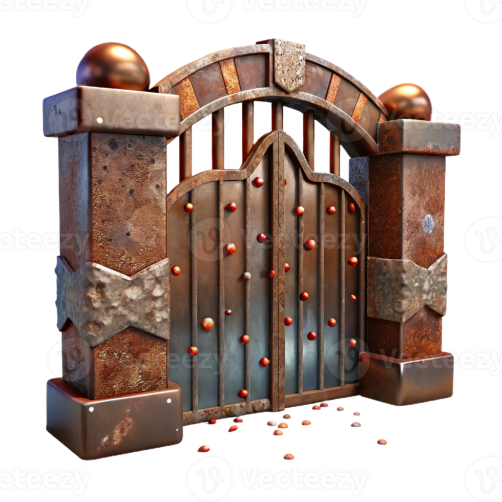 impressive abstract Rusty Metal Gate Cutout with Detailed Rust Texture premium png