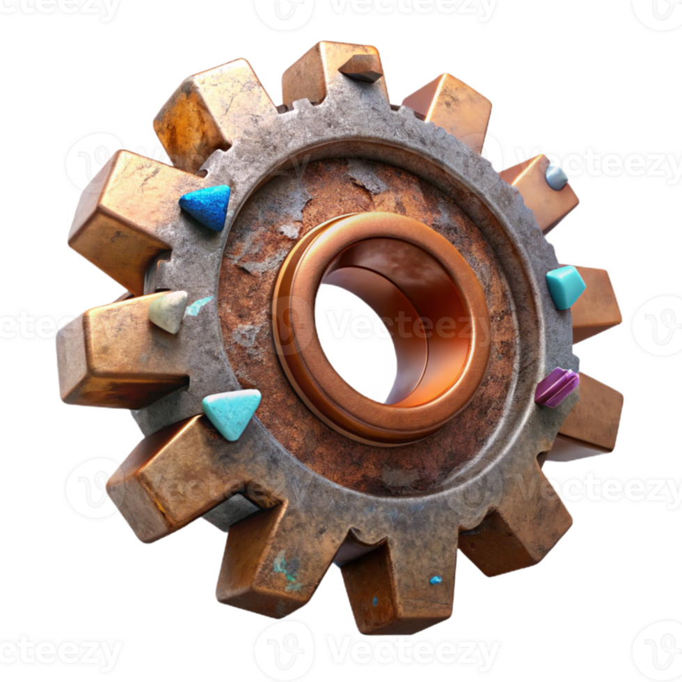 wonderful creative Rusty Metal Gear with Teeth Cutout Transparent Background professional png