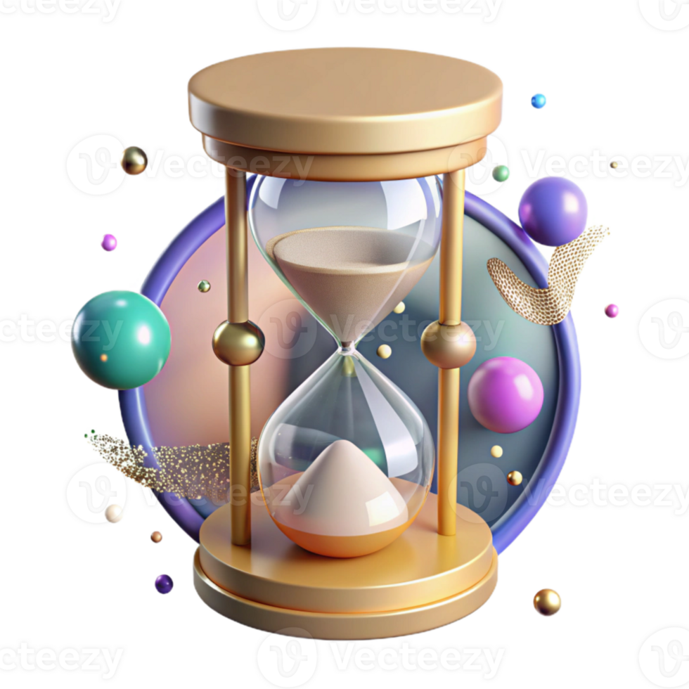 elegant classic Sand Hourglass Time Passing Isolated on Transparent Background authentic png