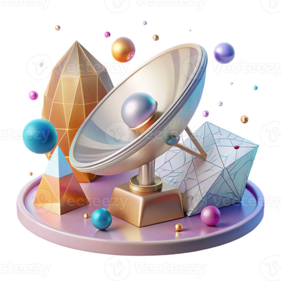 impressive modern Satellite Communication Dish Transparent Background with Signal Beams png