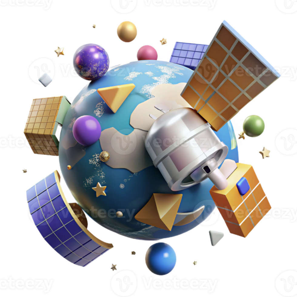 wonderful vintage Satellite Orbiting Earth Isolated on Transparent Background with Ground View high quality png