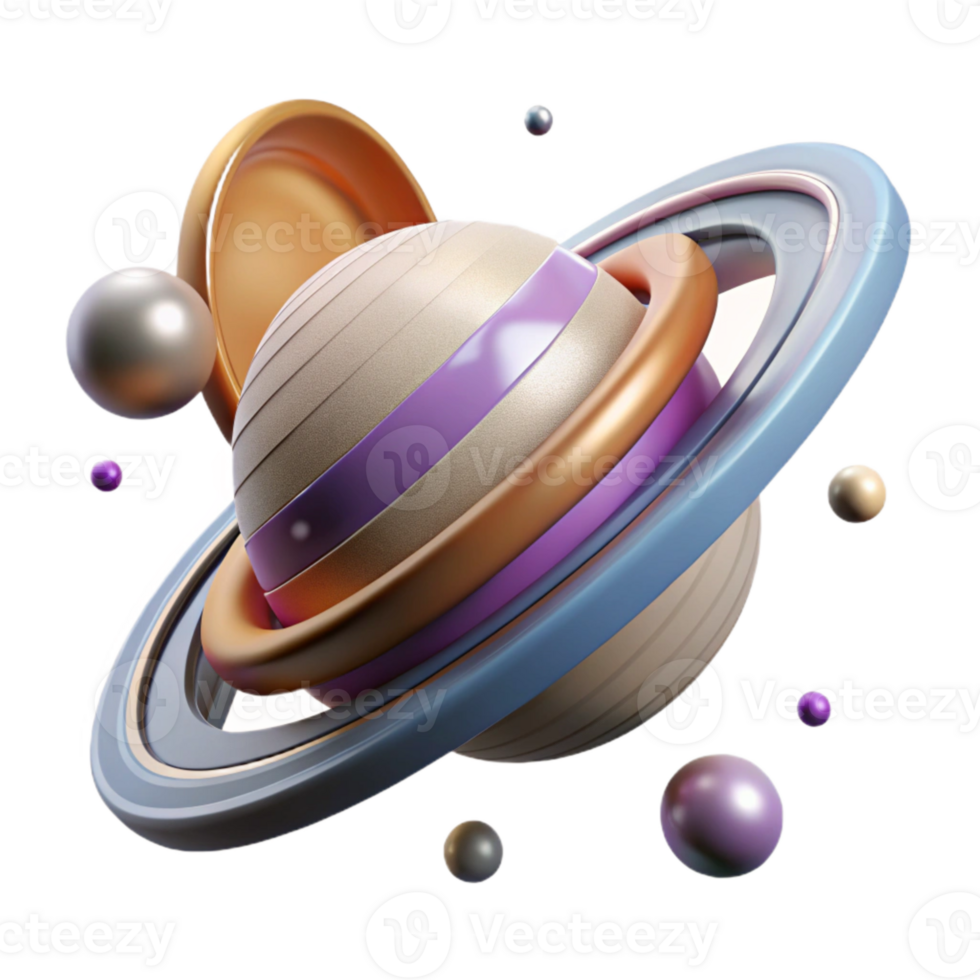 beautiful modern Saturn with Rings and Moons Cutout Isolated Element premium png
