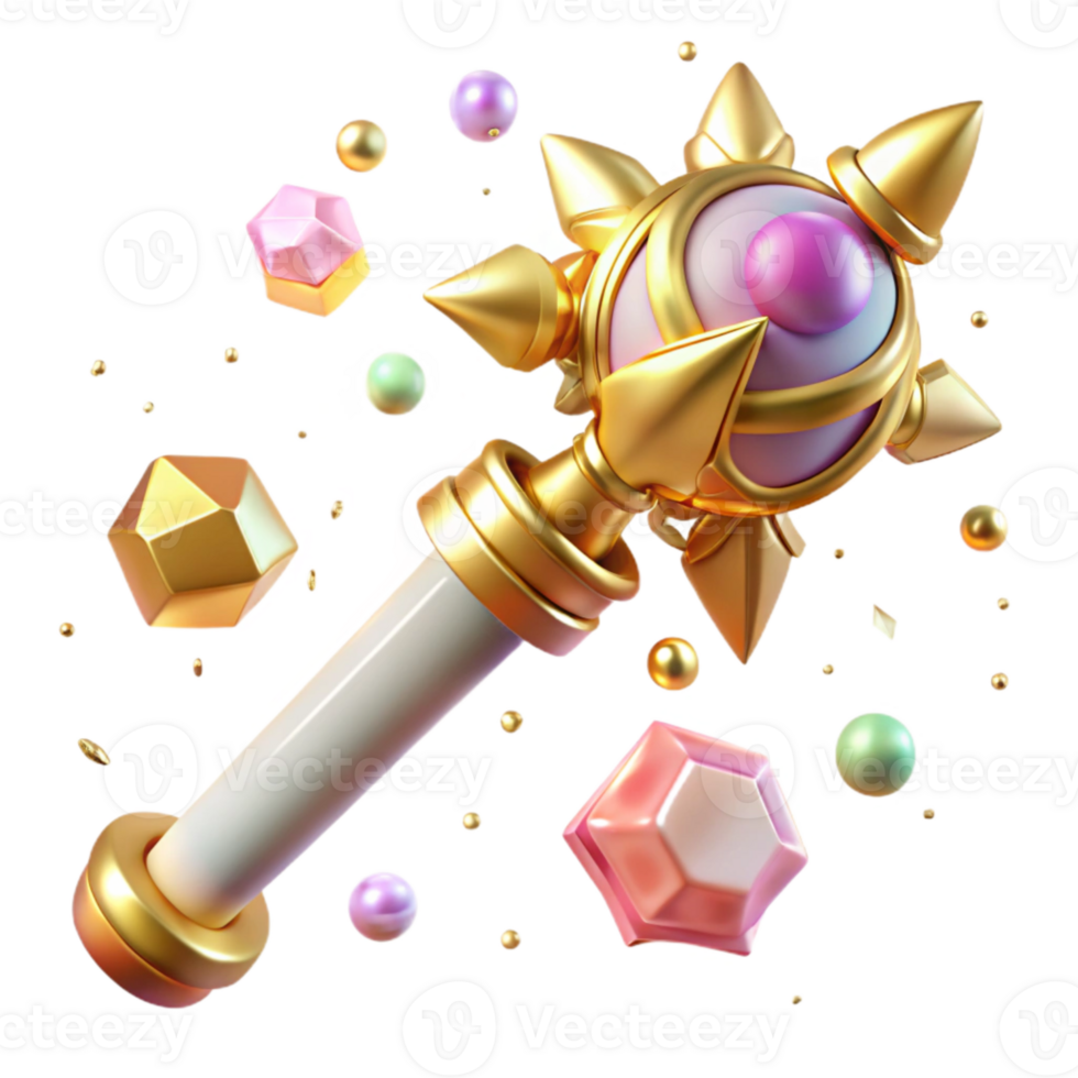 dramatic contemporary Scepter Transparent Background with Golden Details authentic png