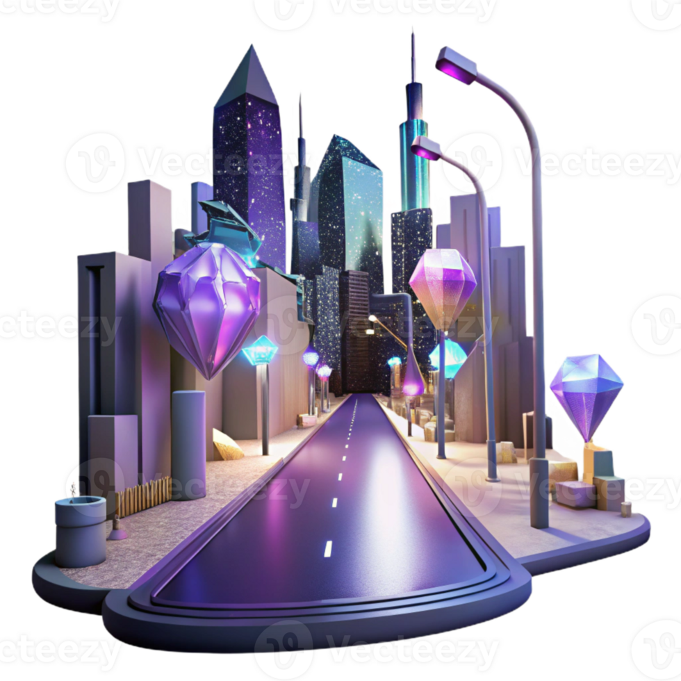 impressive artistic Sci Fi City Street Night Scene Transparent Background professional png