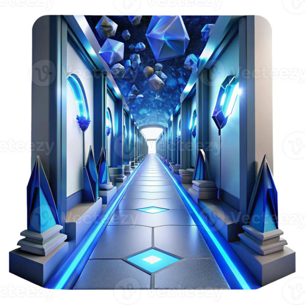 elegant artistic Sci Fi Corridor with Blue Lighting Cutout original png