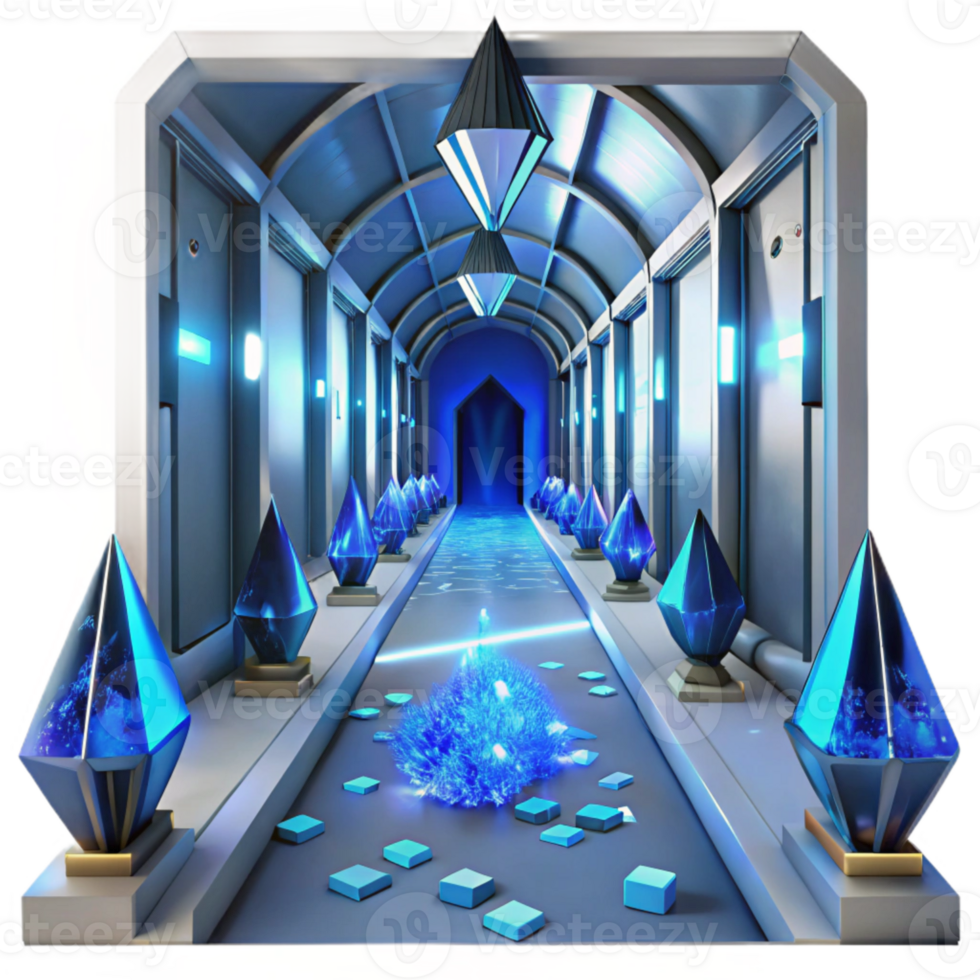 extraordinary creative Sci Fi Corridor with Blue Lighting Cutout authentic png