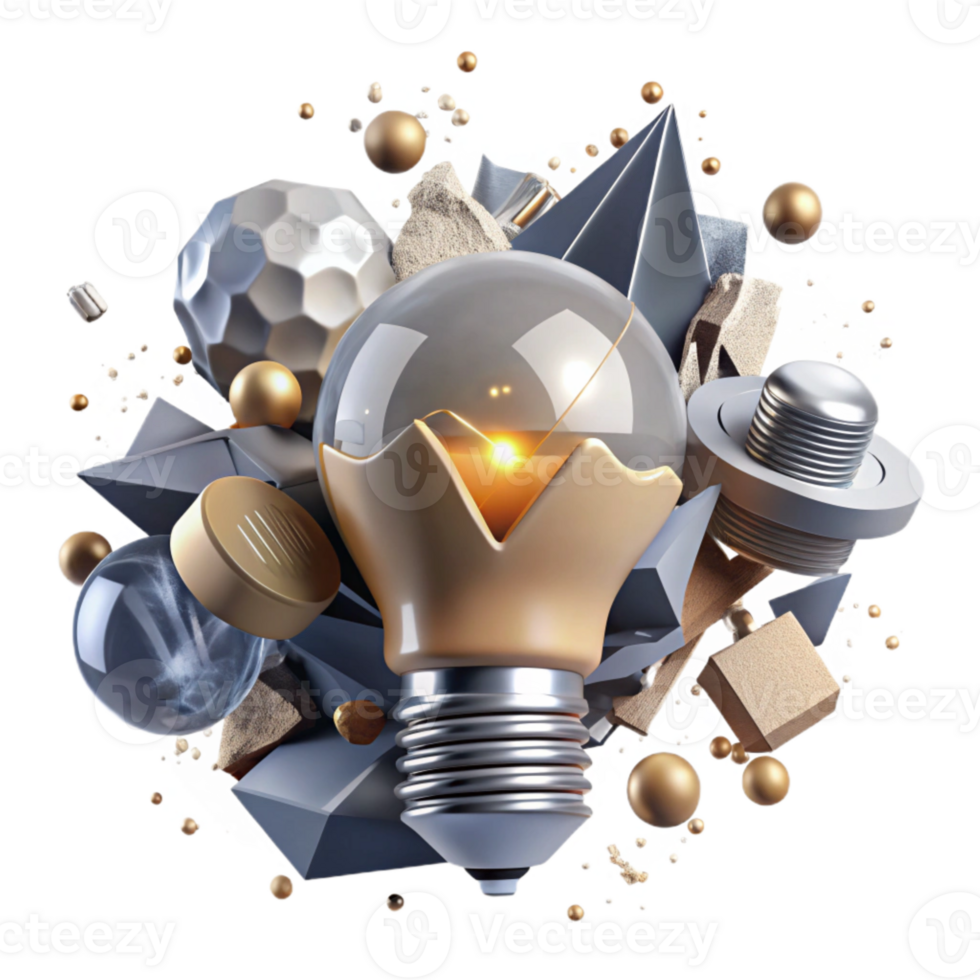 dramatic abstract Shattered Lightbulb with Filament Cutout professional png