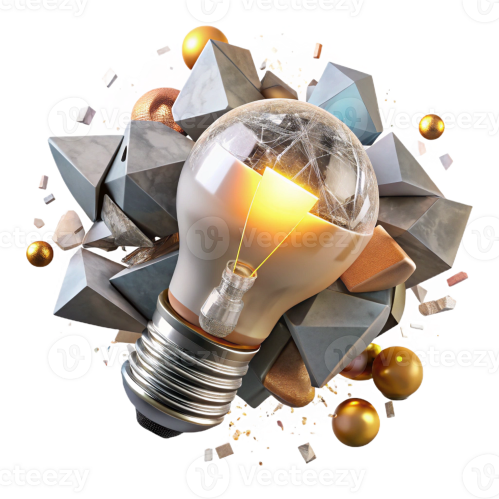 stunning minimalist Shattered Lightbulb with Filament Cutout png