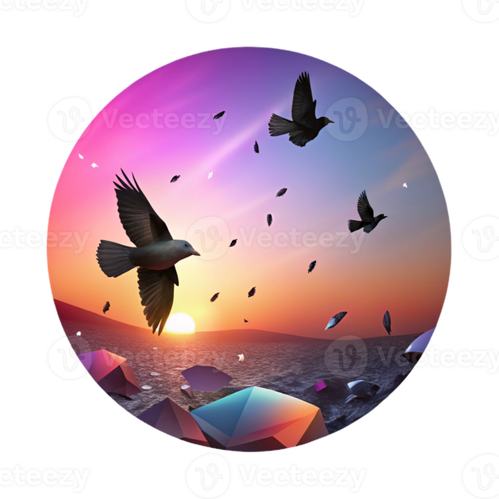 stunning vintage Silhouette of Birds Soaring at Sunset Transparent Background authentic png
