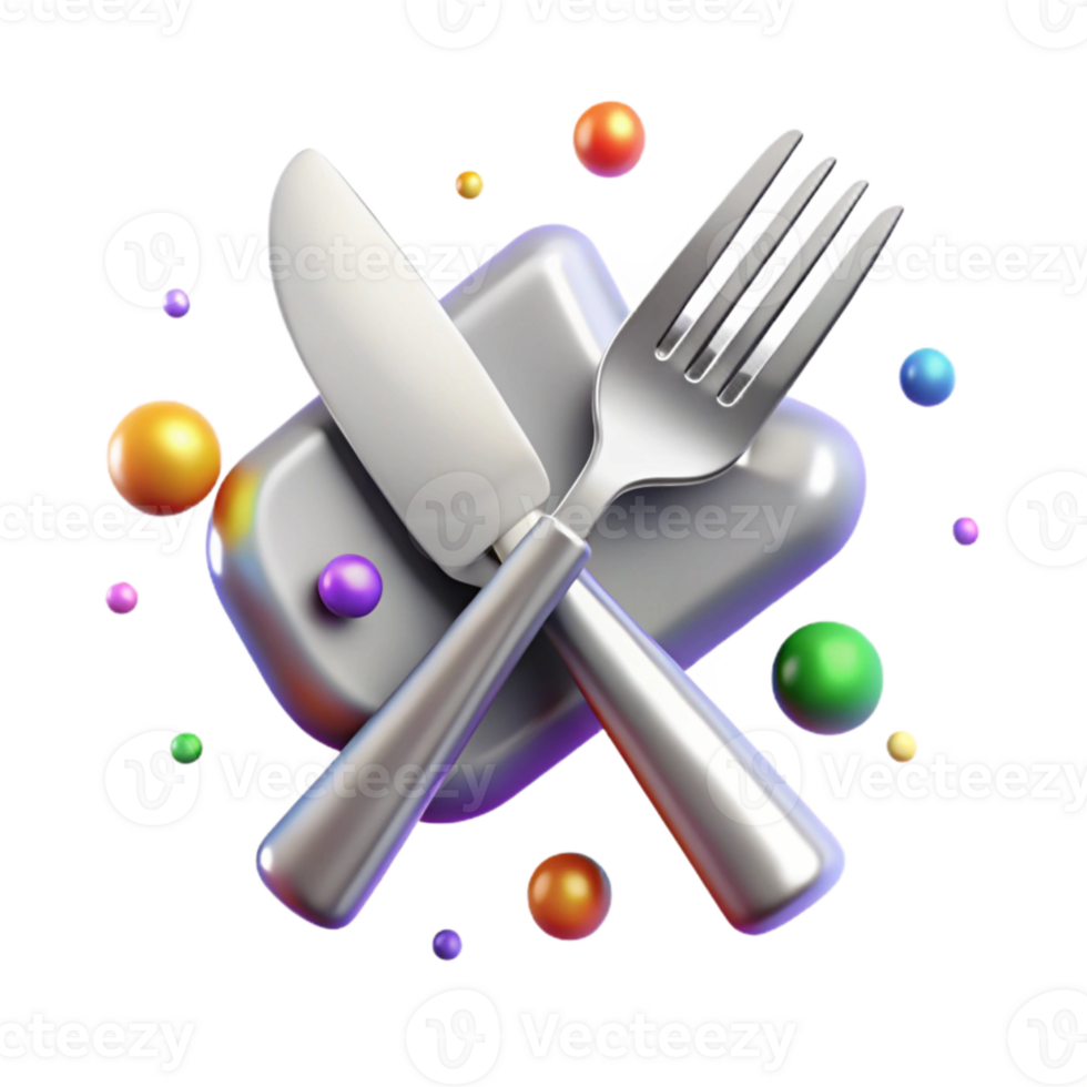 elegant classic Silver Fork and Knife Crossed Isolated Cutout detailed png