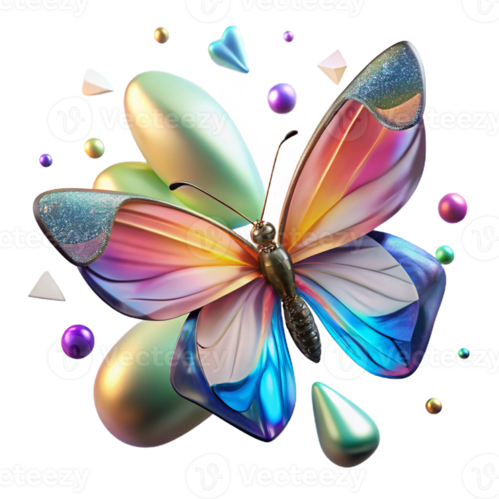 serene artistic Single Butterfly with Colorful Wings Transparent Background png