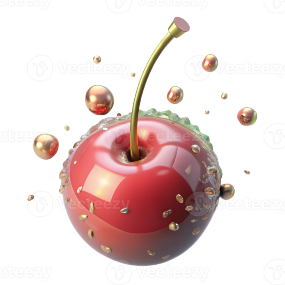 elegant artistic Single Cherry with Stem Cutout on Transparent Background exclusive png