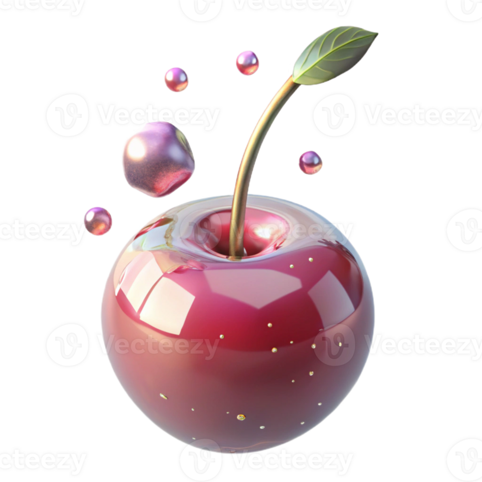 impressive creative Single Cherry with Stem Cutout on Transparent Background professional png