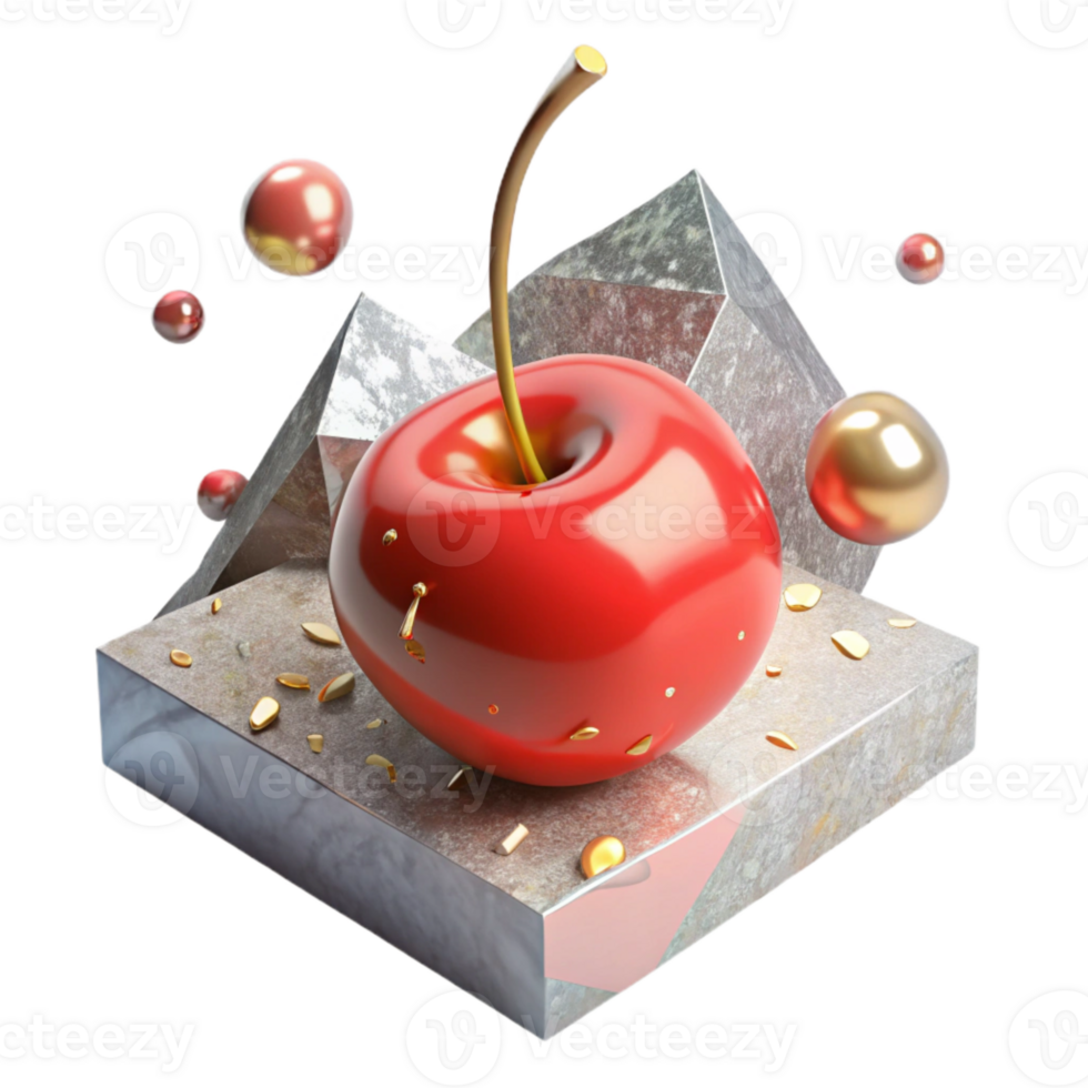 impressive rustic Single Cherry Red Stem Attached Isolated on Transparent Background high resolution png