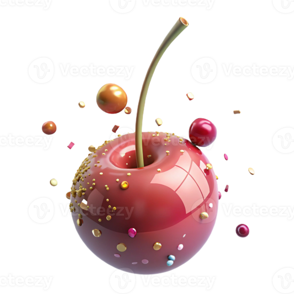 dramatic creative Single Cherry with Stem Cutout on Transparent Background exclusive png