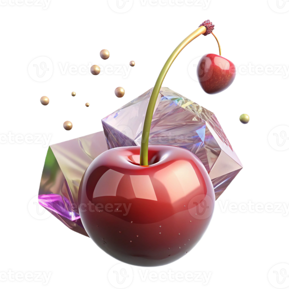 stunning modern Single Cherry with Stem Cutout on Transparent Background professional png
