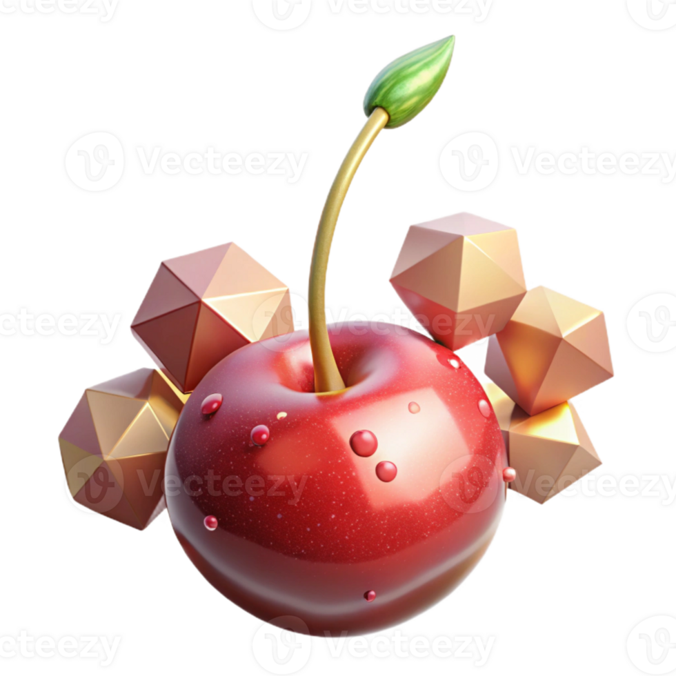 vibrant creative Single Cherry with Stem Cutout on Transparent Background original png