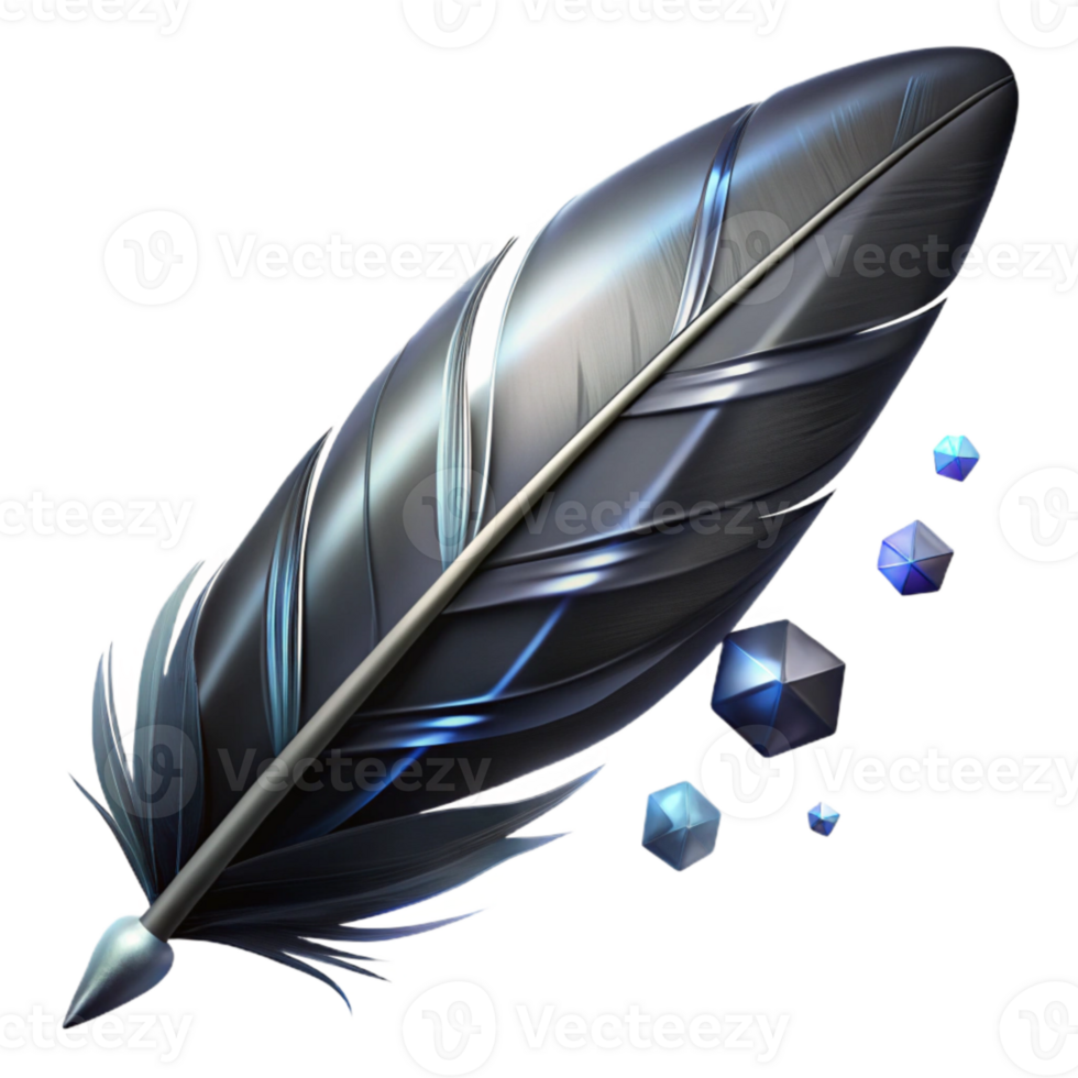 impressive vintage Single Crow Feather Transparent Background with Black Gloss high resolution png
