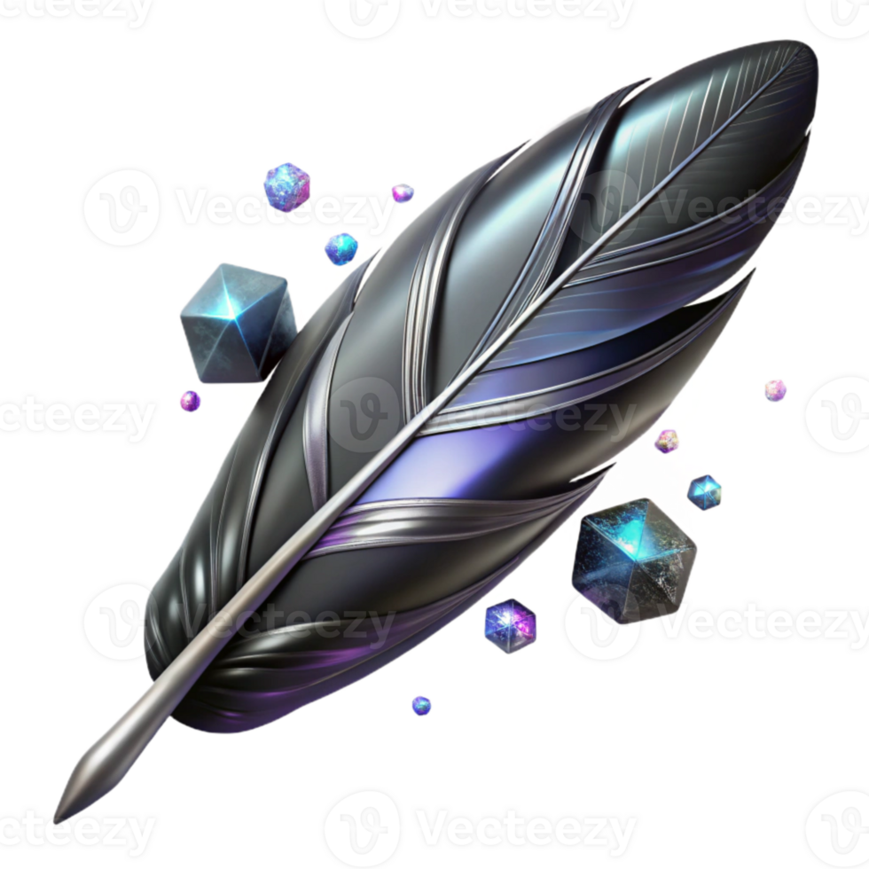 wonderful traditional Single Crow Feather Transparent Background with Black Gloss high resolution png