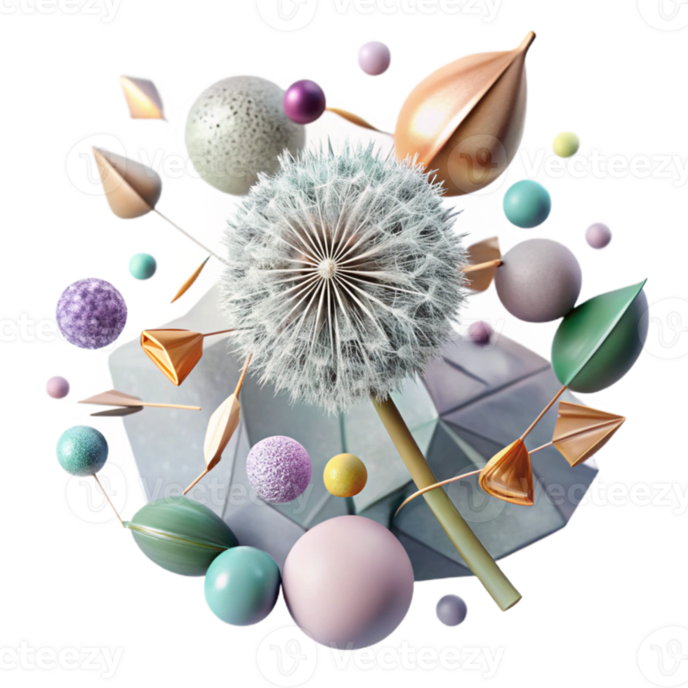 elegant creative Single Dandelion Flower with Seeds Isolated Element premium png