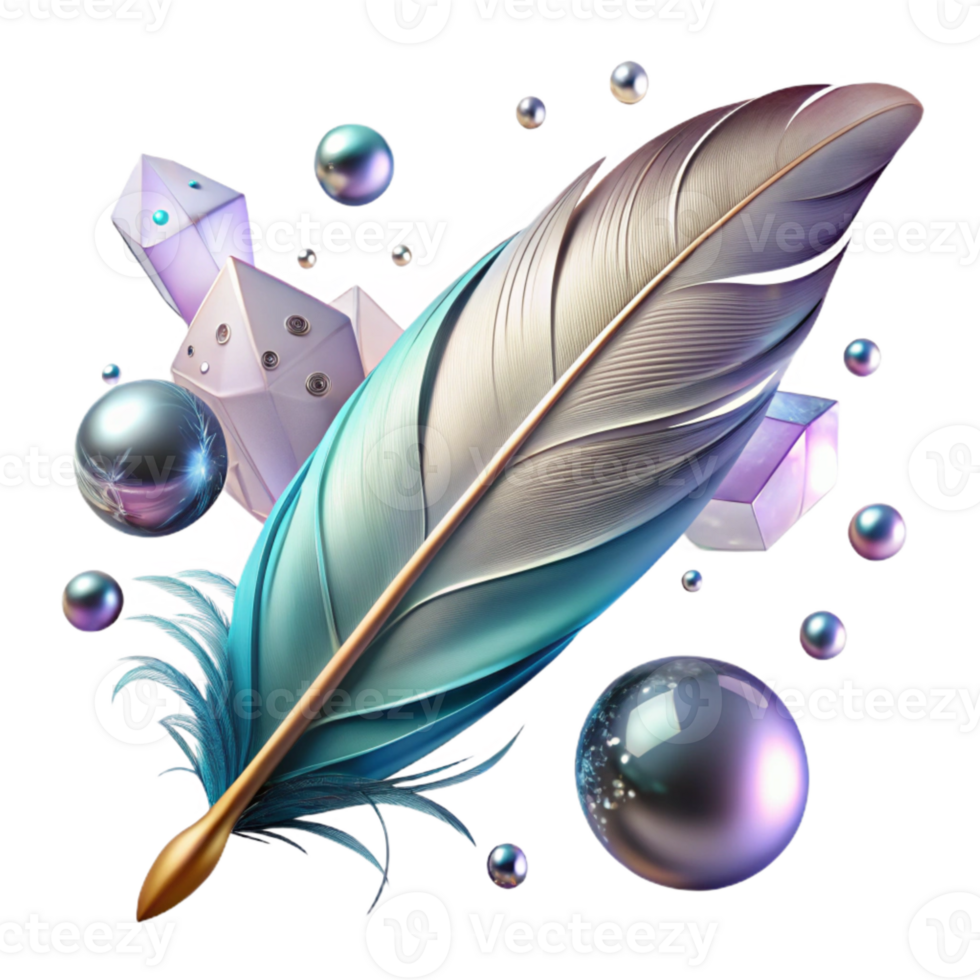 vibrant abstract Single Feather Floating Cutout Transparent Background high resolution png