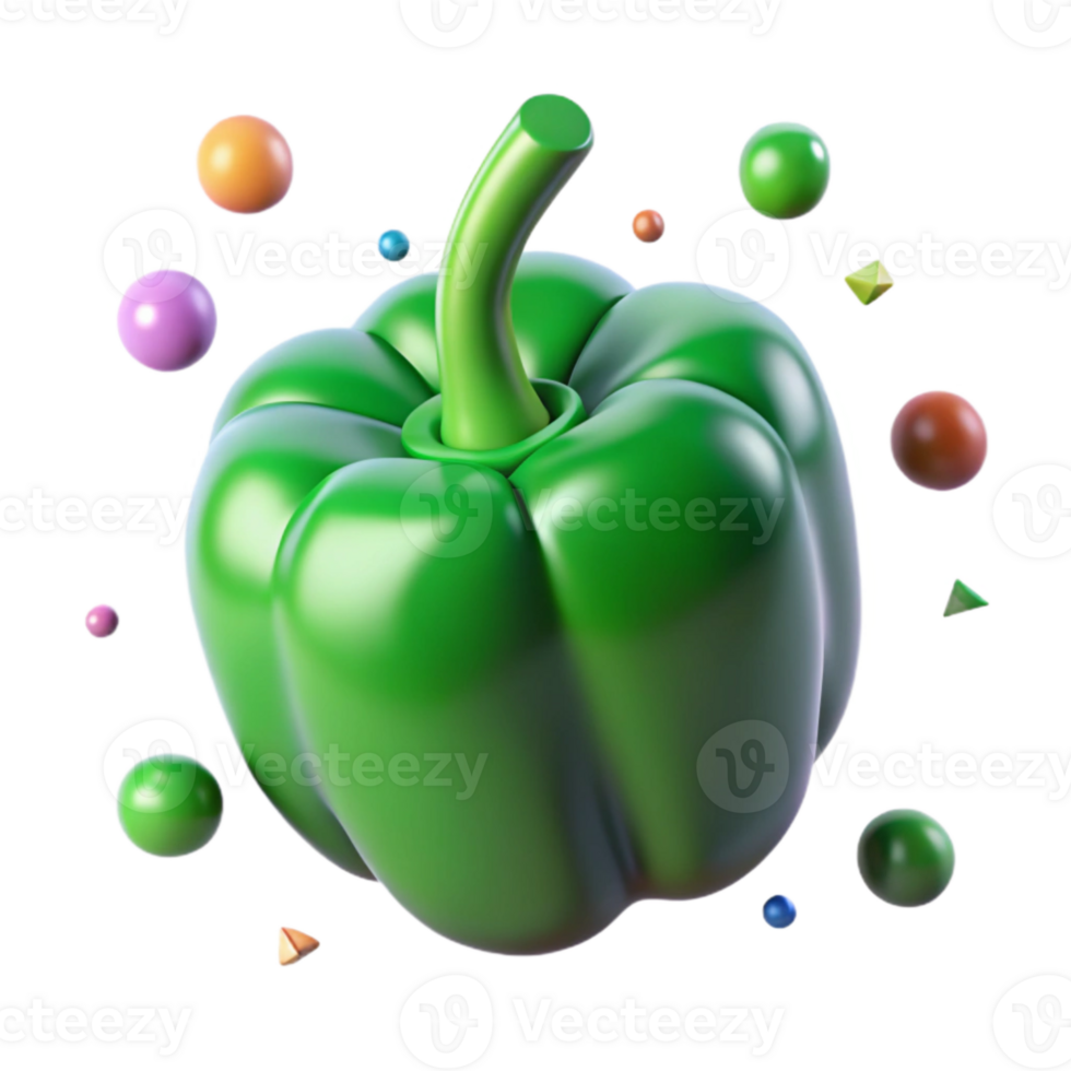 wonderful minimalist Single Green Bell Pepper with Stem Cutout original png