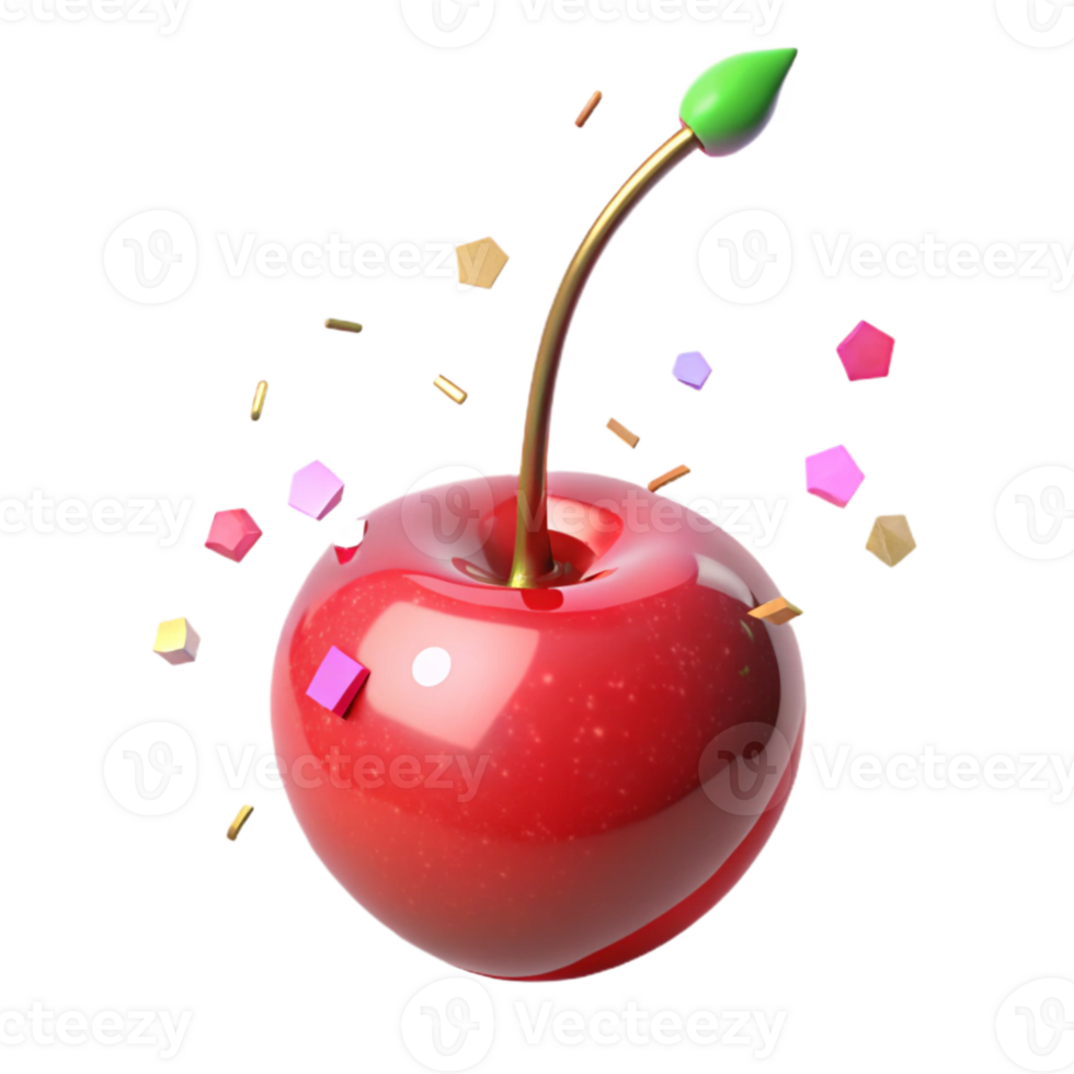 wonderful artistic Single Red Cherry with Stem Cutout professional png