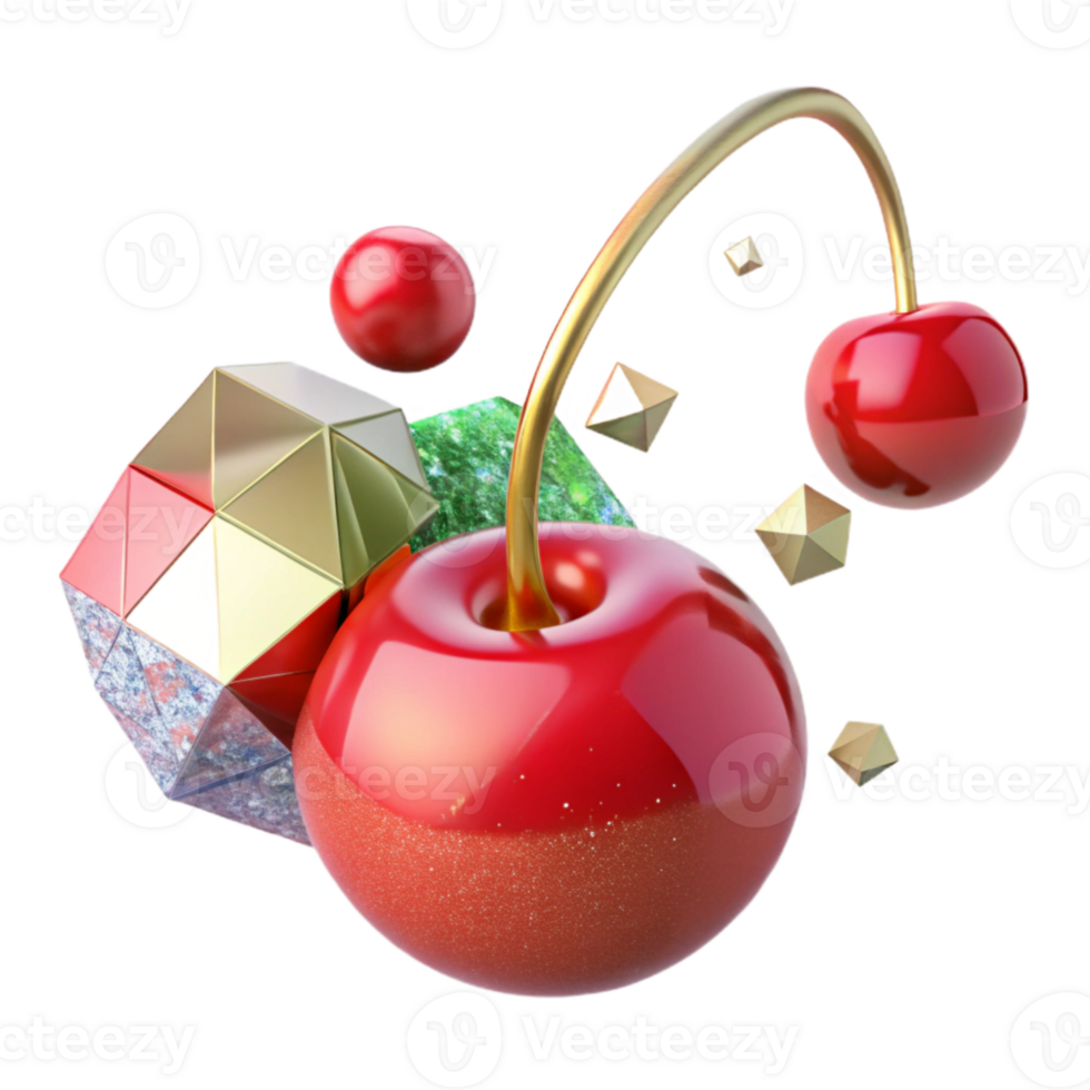 elegant contemporary Single Red Cherry Stem Attached Isolated genuine png