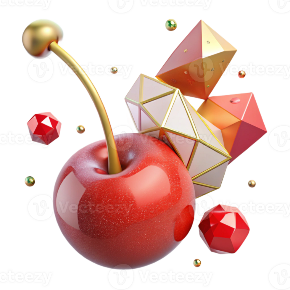 elegant classic Single Red Cherry Stem Attached Isolated detailed png