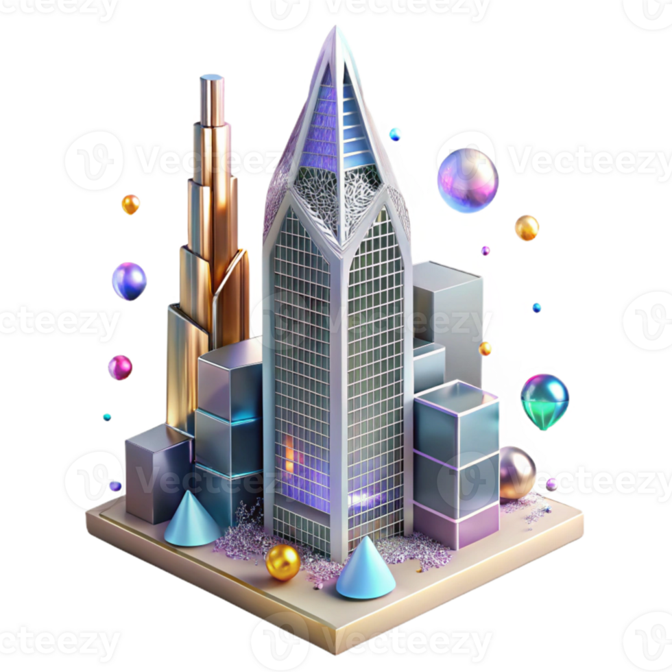 dramatic contemporary Skyscraper Transparent Background with Glass Facade high quality png