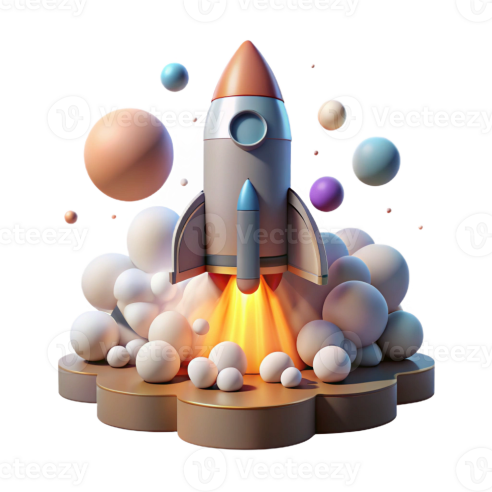 vibrant creative Space Rocket Lifting Off Launch Pad with Fire and Smoke detailed png