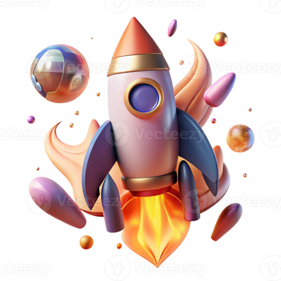 serene creative Space Rocket with Flames Cutout authentic png