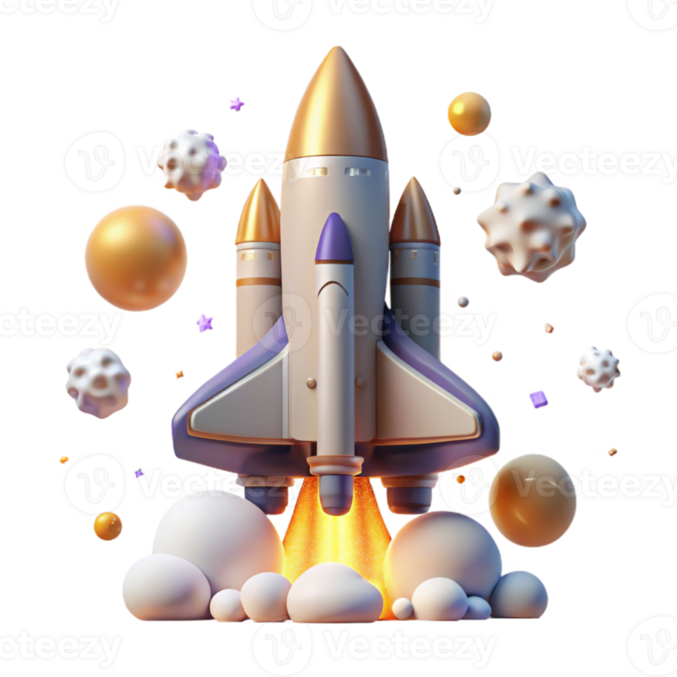 wonderful traditional Space Shuttle Launch Sequence Isolated on Transparent Background with Flame Trail high quality png