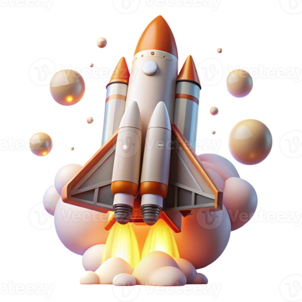 beautiful traditional Space Shuttle Launch Sequence Isolated on Transparent Background with Flame Trail png