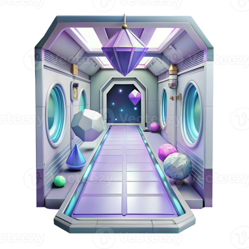 vibrant contemporary Space Station Interior Corridor Transparent Background with Futuristic Design original png