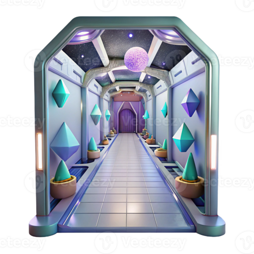 impressive contemporary Space Station Interior Corridor Transparent Background with Futuristic Design authentic png