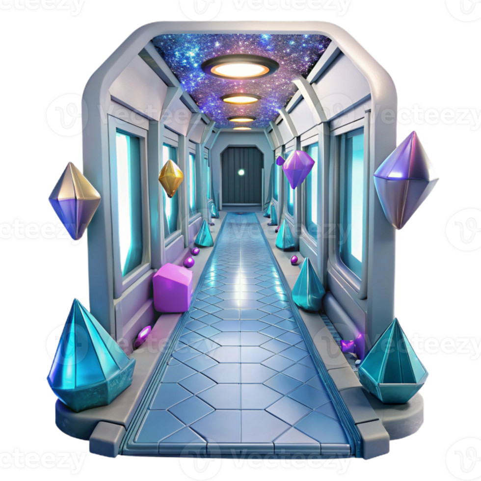 magnificent vintage Space Station Interior Corridor Transparent Background with Futuristic Design detailed png