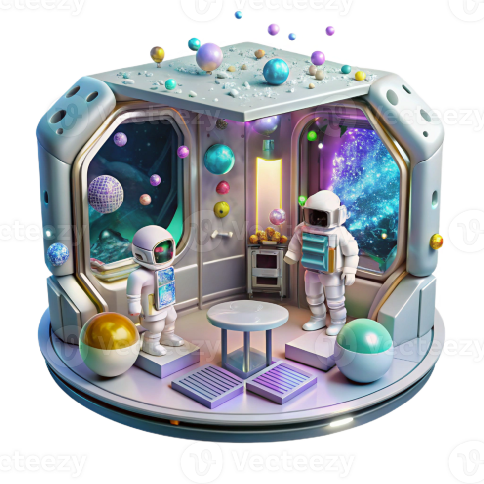 serene creative Space Station Interior with Astronauts Transparent Background authentic png