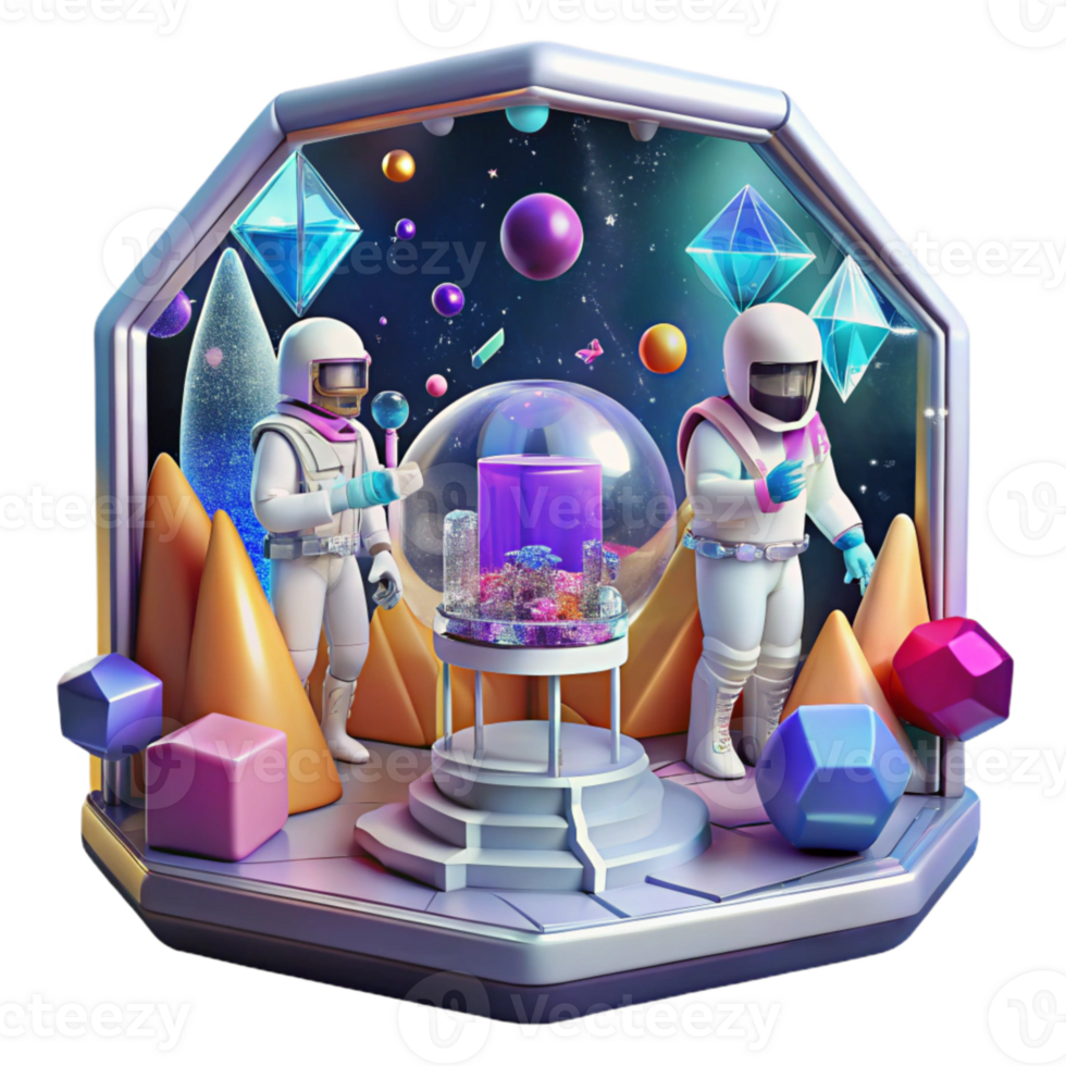 dramatic classic Space Station Interior with Astronauts Transparent Background authentic png