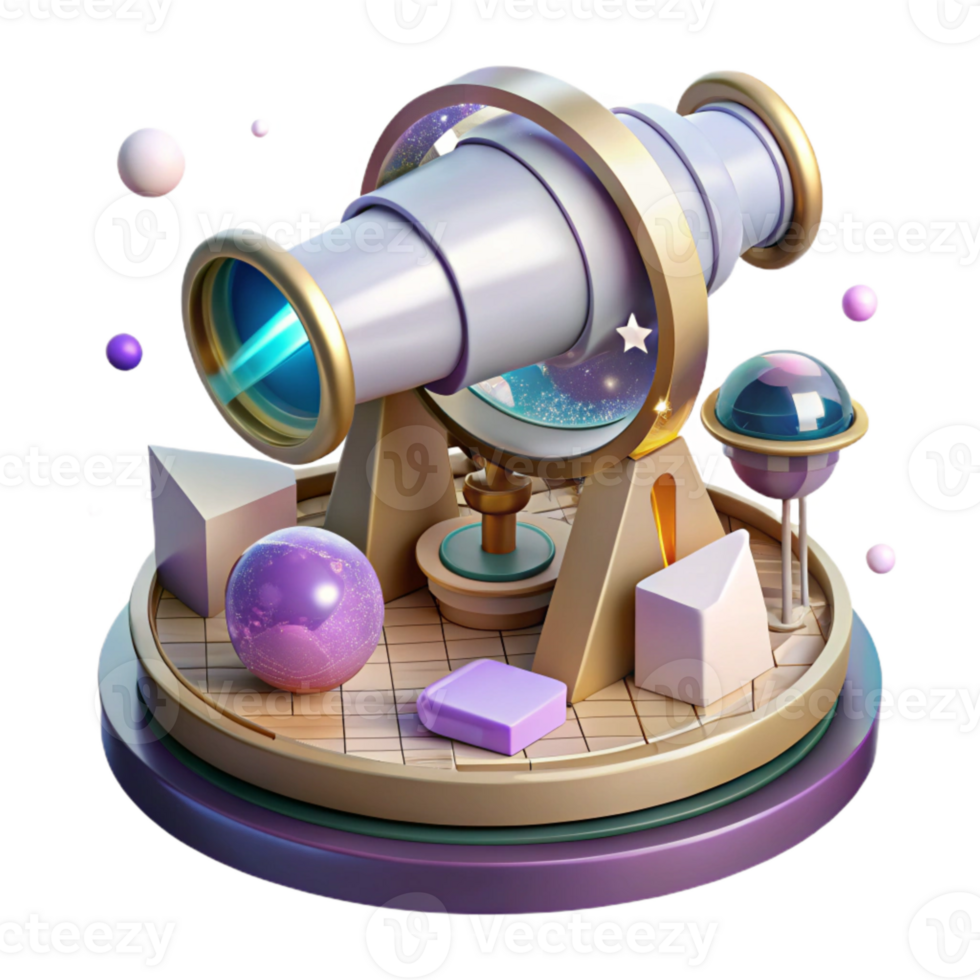 impressive classic Space Telescope Observation Deck Transparent Background with Panoramic View professional png