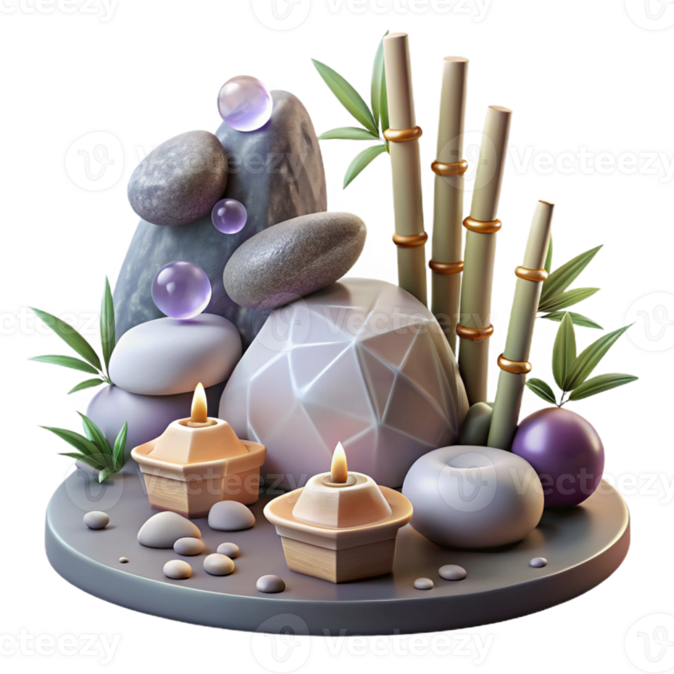 magnificent traditional Spa Rocks and Bamboo Shoots Isolated Element png