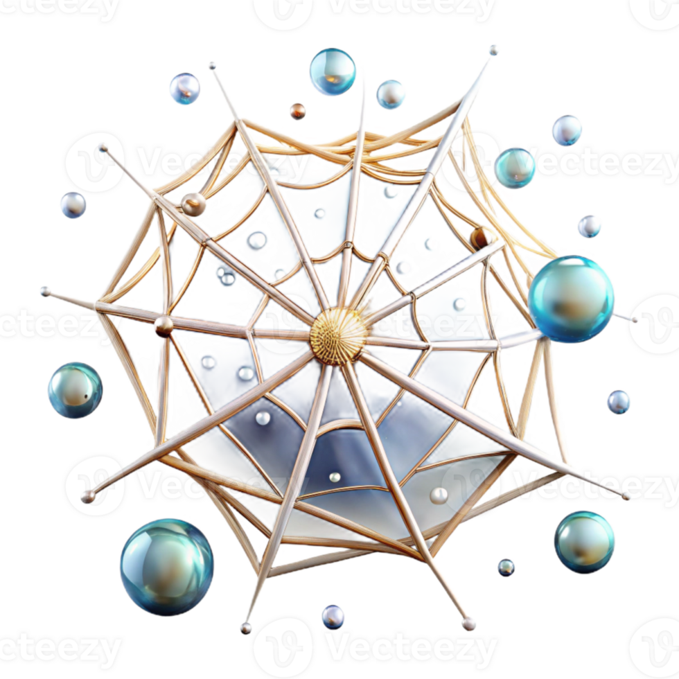 serene creative Spider Web Transparent Background with Dewdrops detailed png