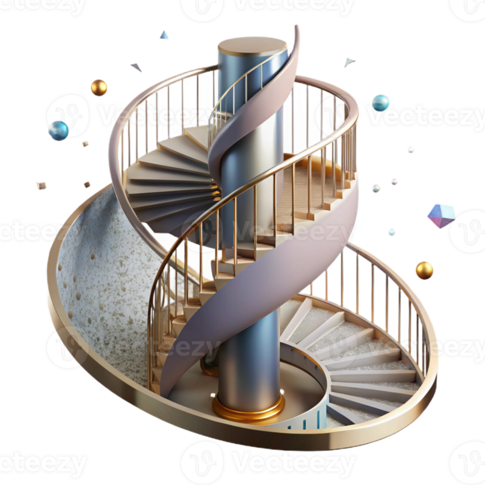 beautiful classic Spiral Staircase with Iron Railing Cutout detailed png