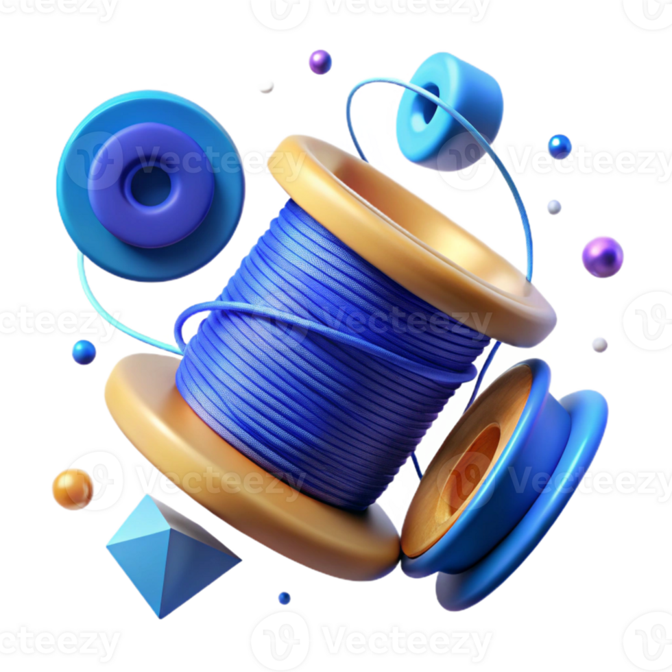 serene classic Spool of Blue Thread Cutout Transparent Background Top View detailed png