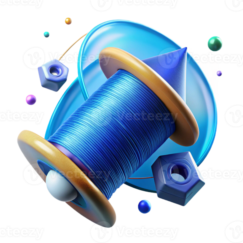 impressive artistic Spool of Blue Thread Cutout Transparent Background Top View authentic png