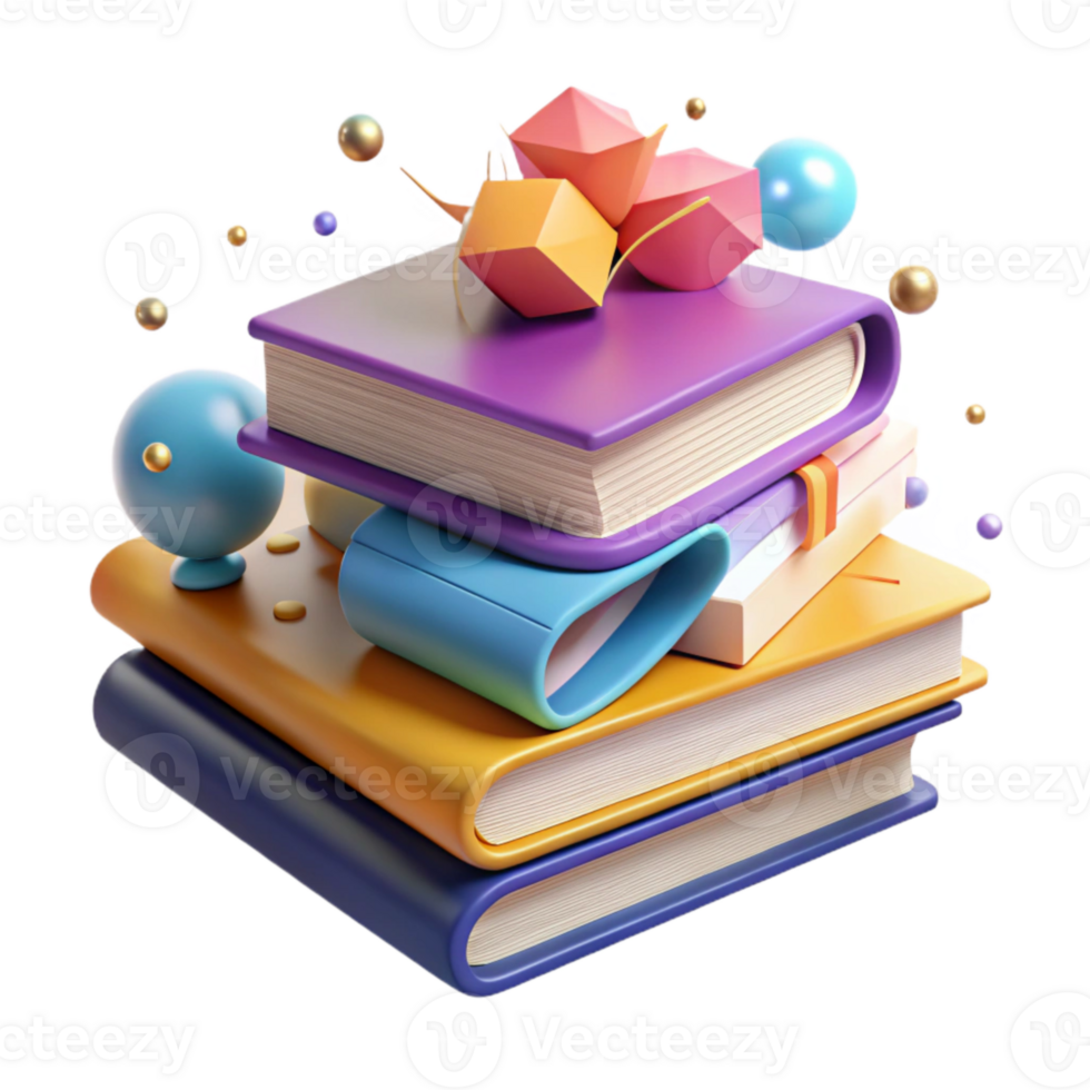serene contemporary Stack of Books with Eyeglasses Top View Isolated exclusive png