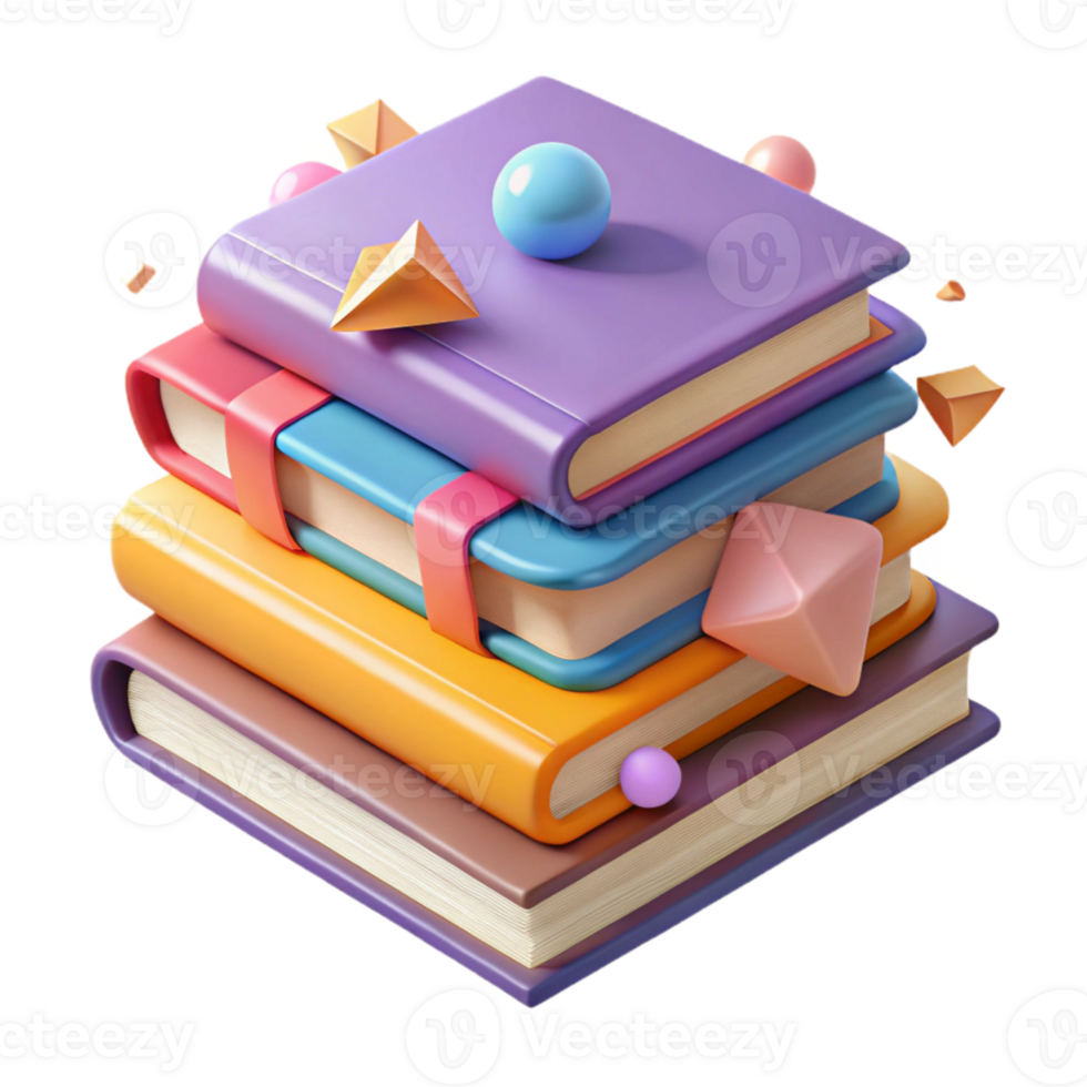 magnificent artistic Stack of Books with Eyeglasses Top View Isolated original png