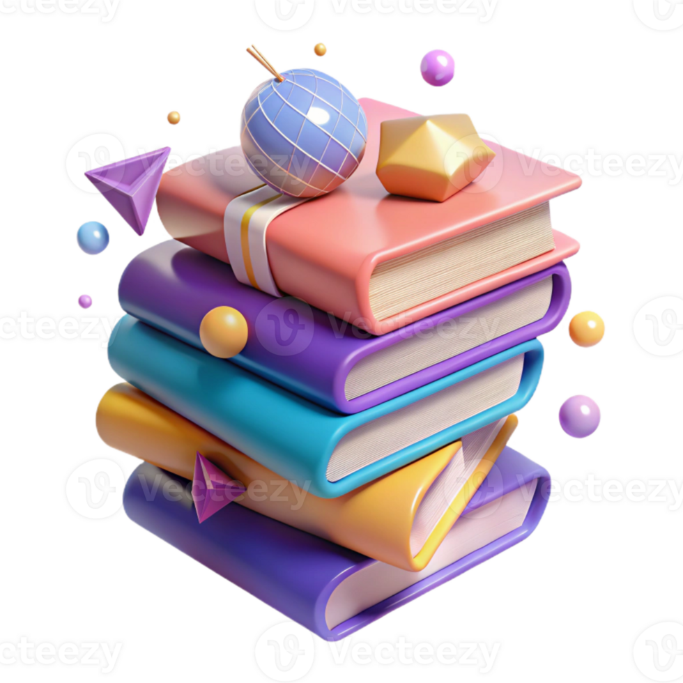 impressive abstract Stack of Books with Eyeglasses Top View Isolated png